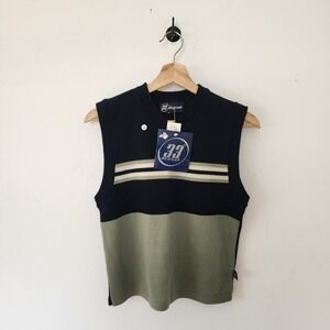 Y2K 33 Degrees Sweater Vest Boys Medium Striped Tan Blue